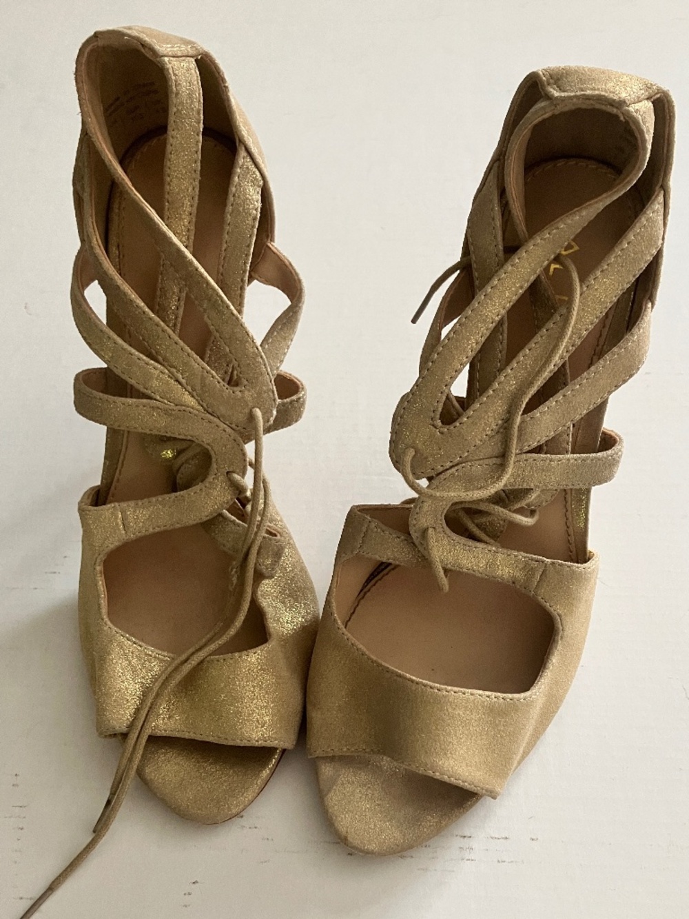 Gold Leather Lace Up Stilettos Size 7